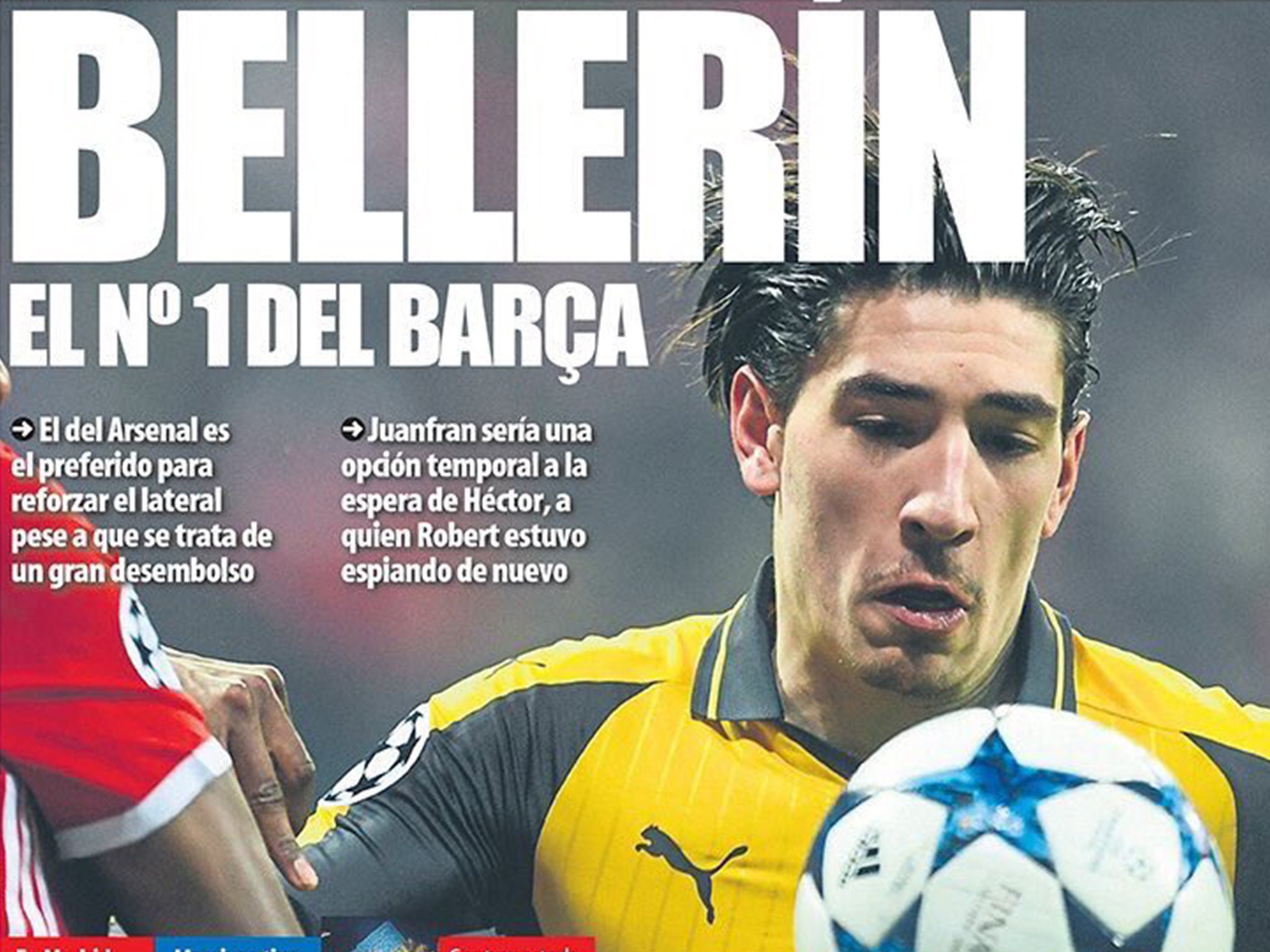 Bellerin featured on the front page of Mundo Deportivo