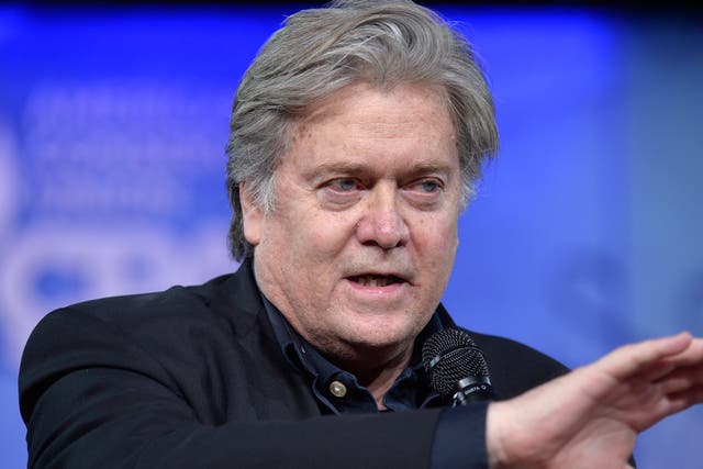 Bannon makes remarks during a discussion at CPAC