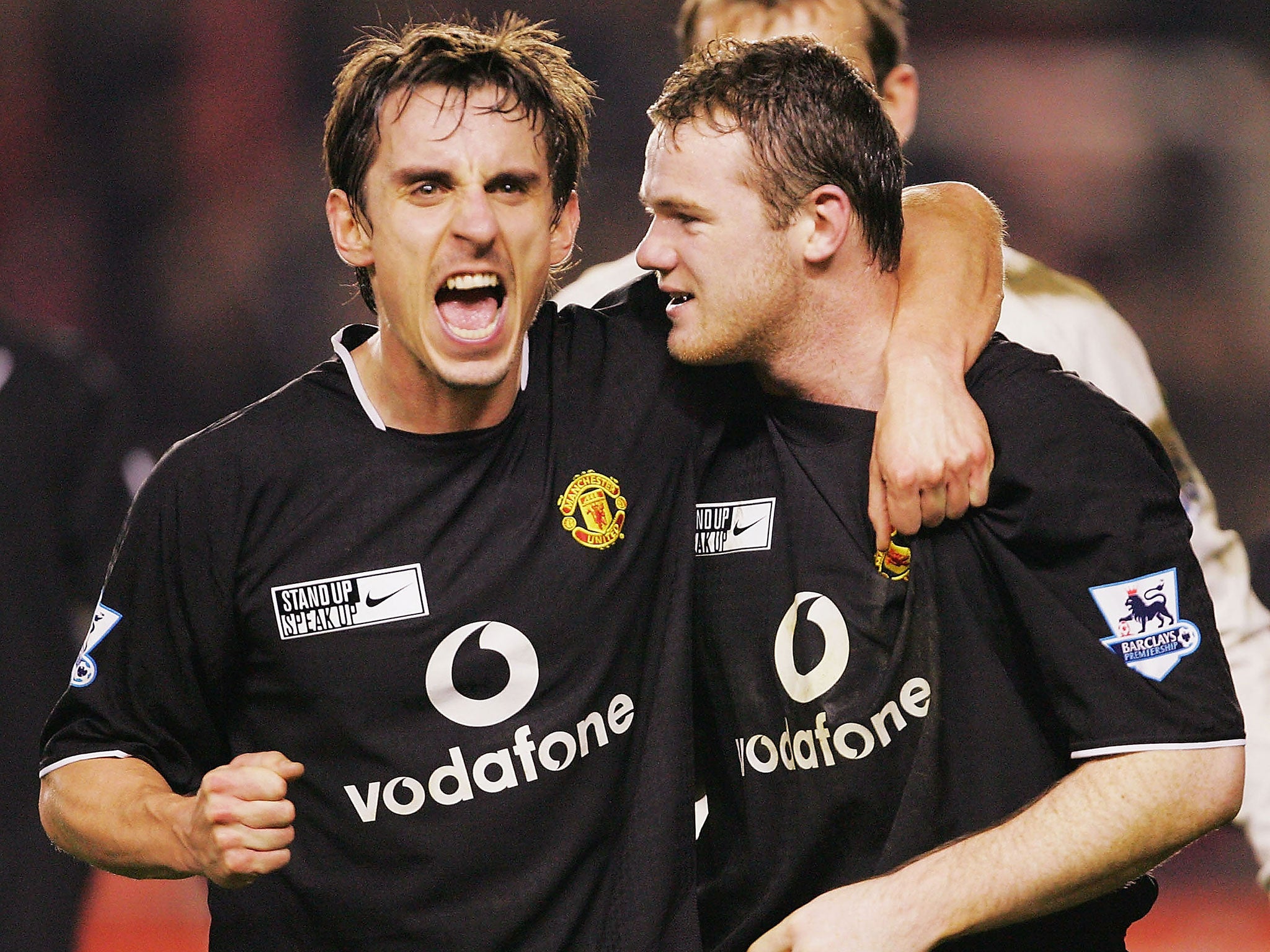 Gary Neville and Wayne Rooney during their time together at United