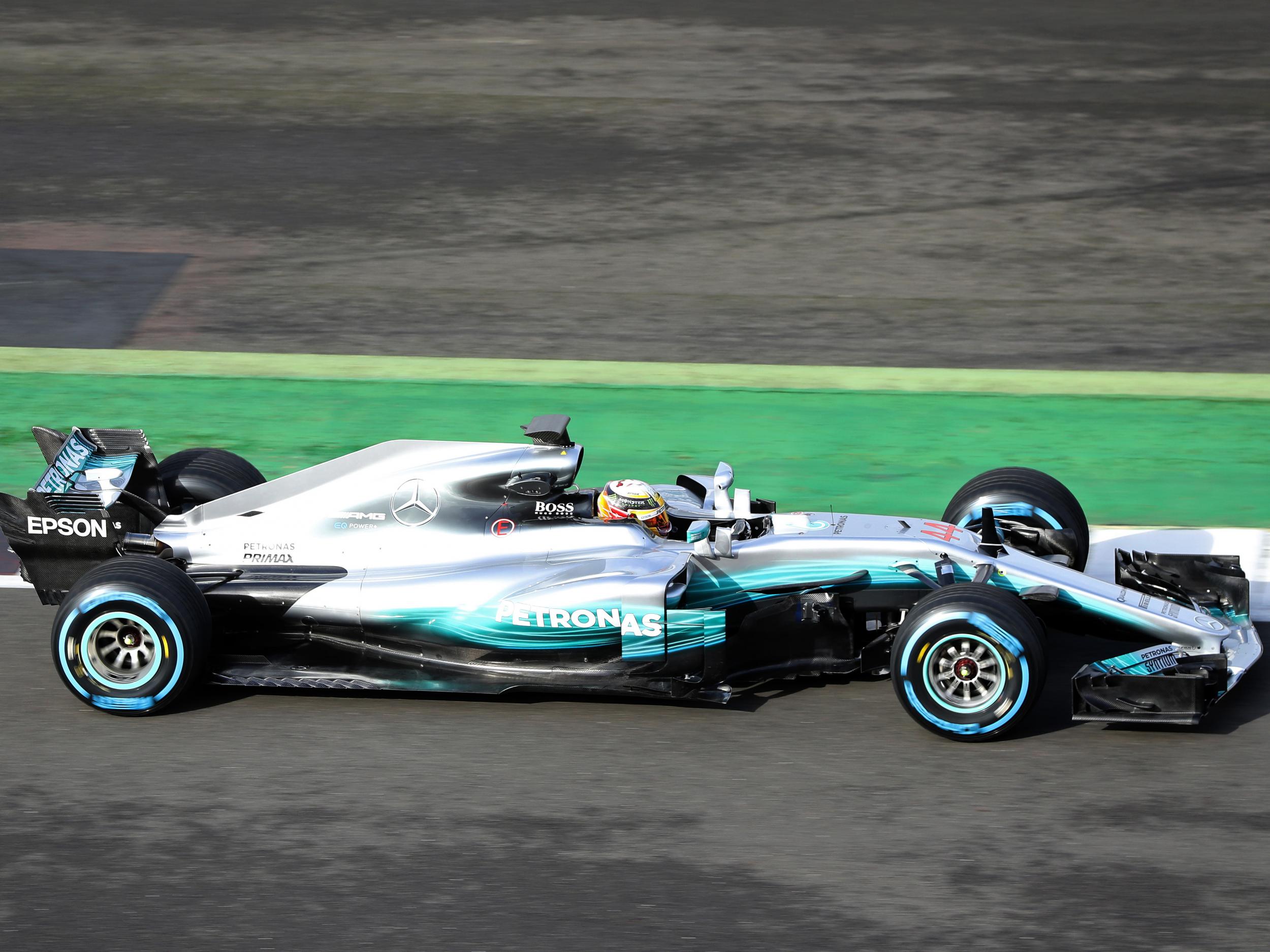 Hamilton driving the new look W08