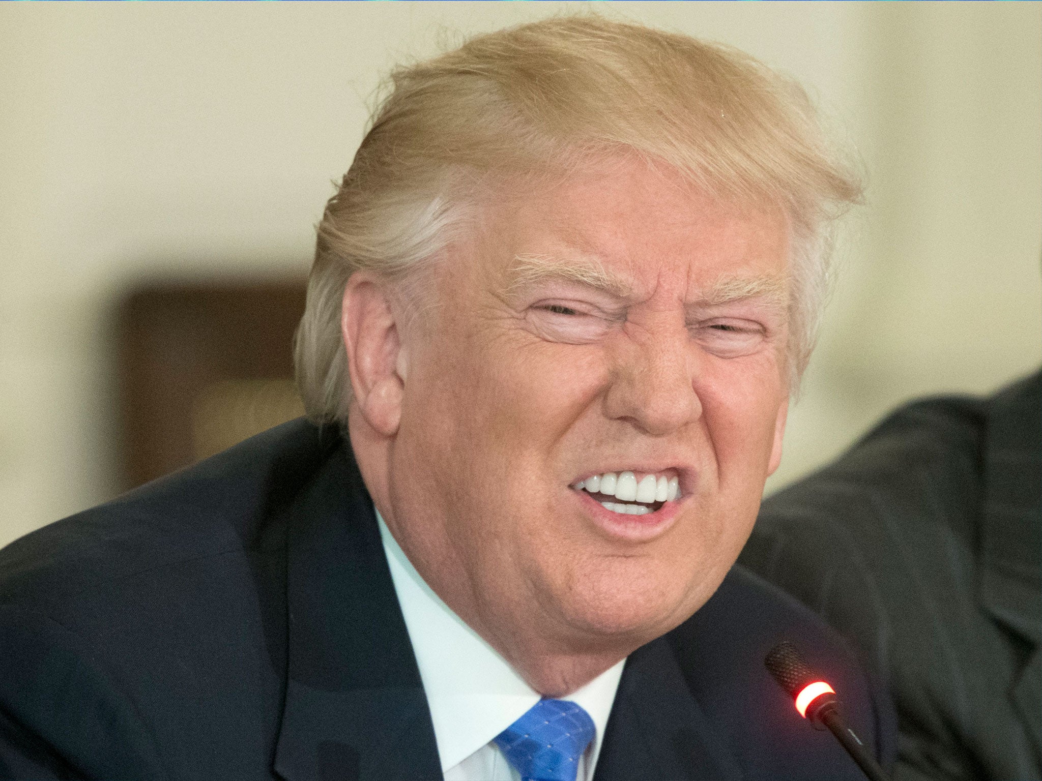 Donald Trump speaks during a meeting with CEOs of manufacturing companies in the State Dining Room