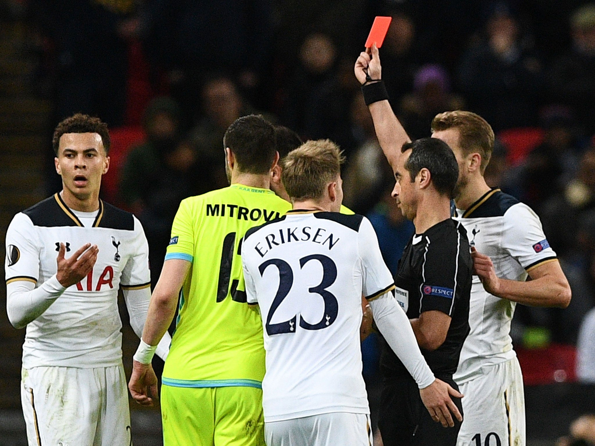 Dele Alli was sent off for a dangerous tackle