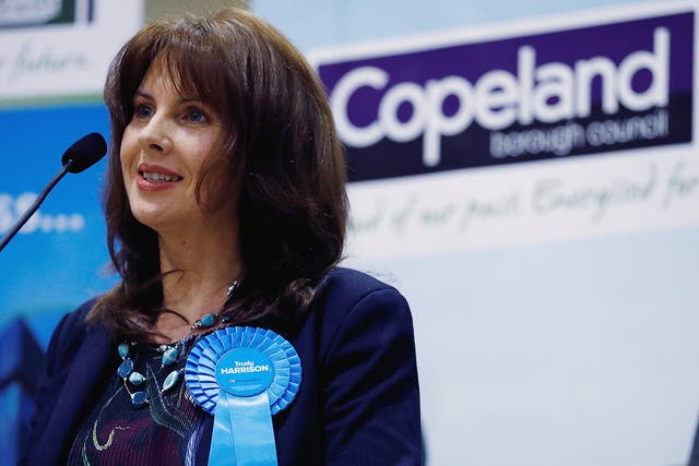 Conservative Party candidate Trudy Harrison makes a speech after winning the Copeland by-election in Whitehaven, Britain
