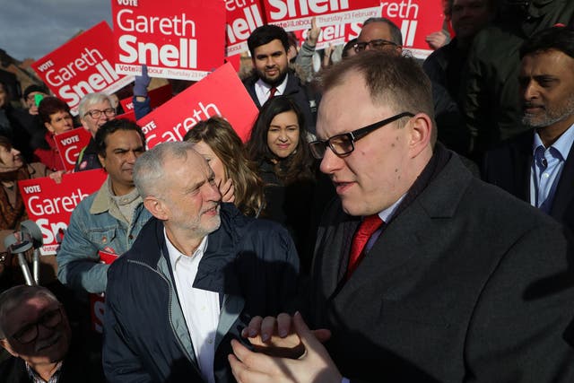 Jeremy Corbyn and newly elected MP for Stoke-on-Trent Central Gareth Snell after the latter’s victory in the Stoke-on-Trent Central by-election