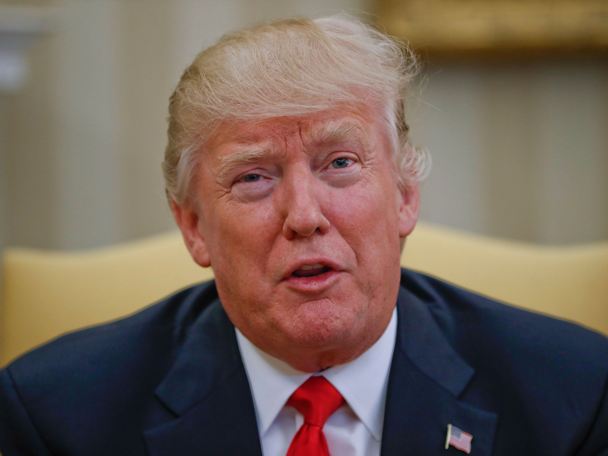 Donald Trump speaks during his meeting with Peruvian President Pedro Pablo Kuczynski in the Oval Office