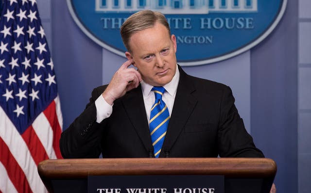Sean Spicer takes questions in the James Brady Press Briefing Room on January 24, 2017.