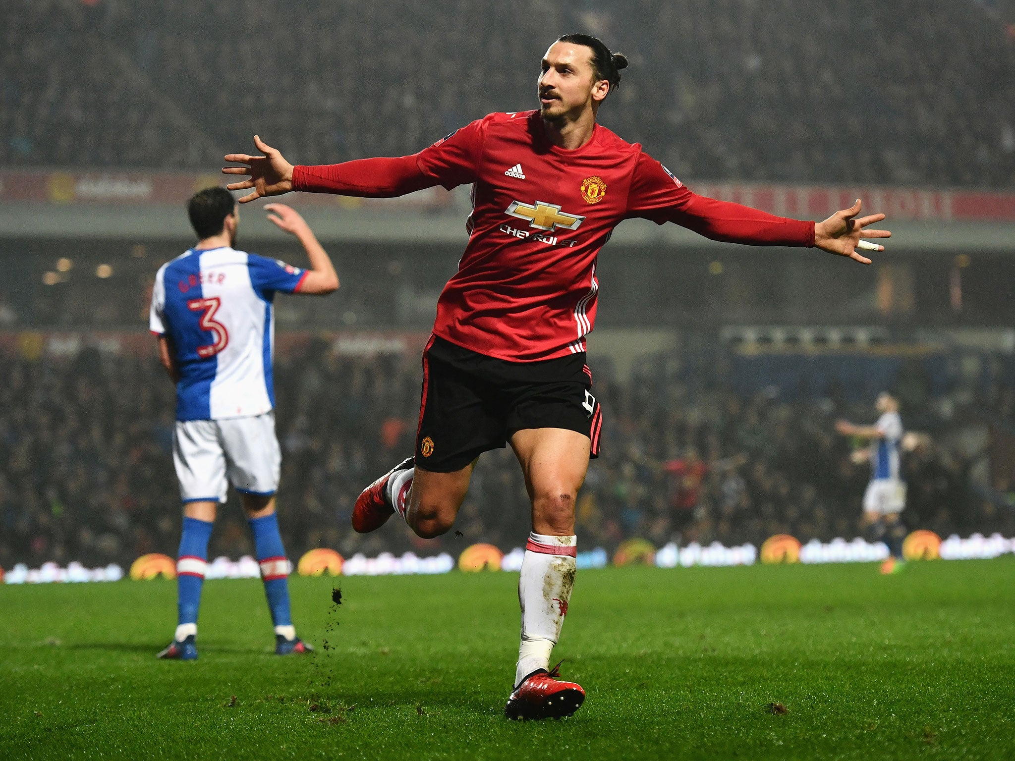 The Swede celebrates after scoring in United's recent FA Cup victory over Blackburn