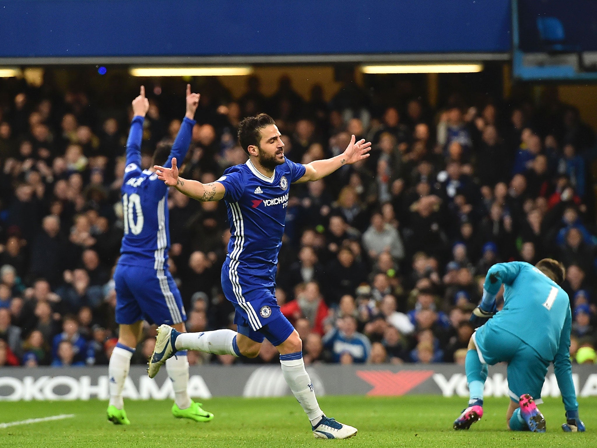 Cesc Fabregas celebrates opening for Chelsea