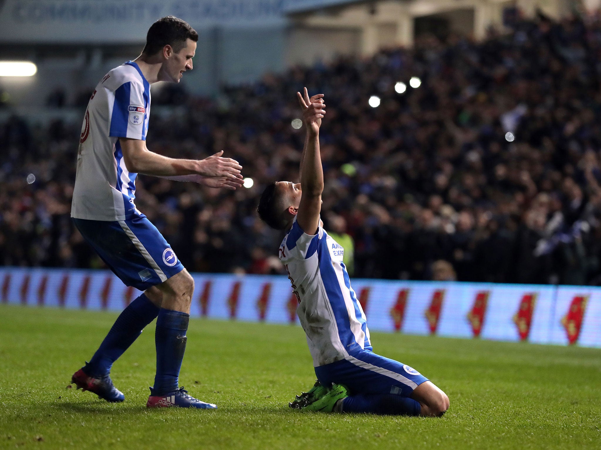 Anthony Knockhaert celebrates after scoring his side's third goal