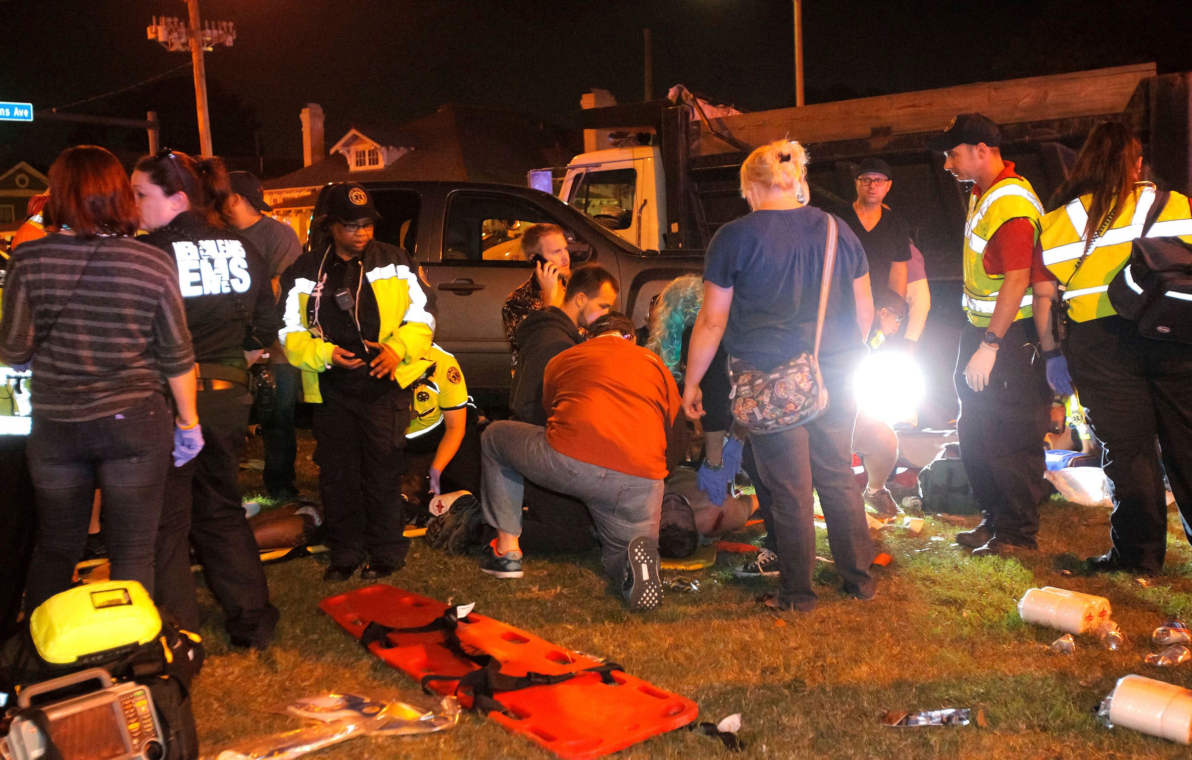 New Orleans emergency personnel attend to injured parade watchers