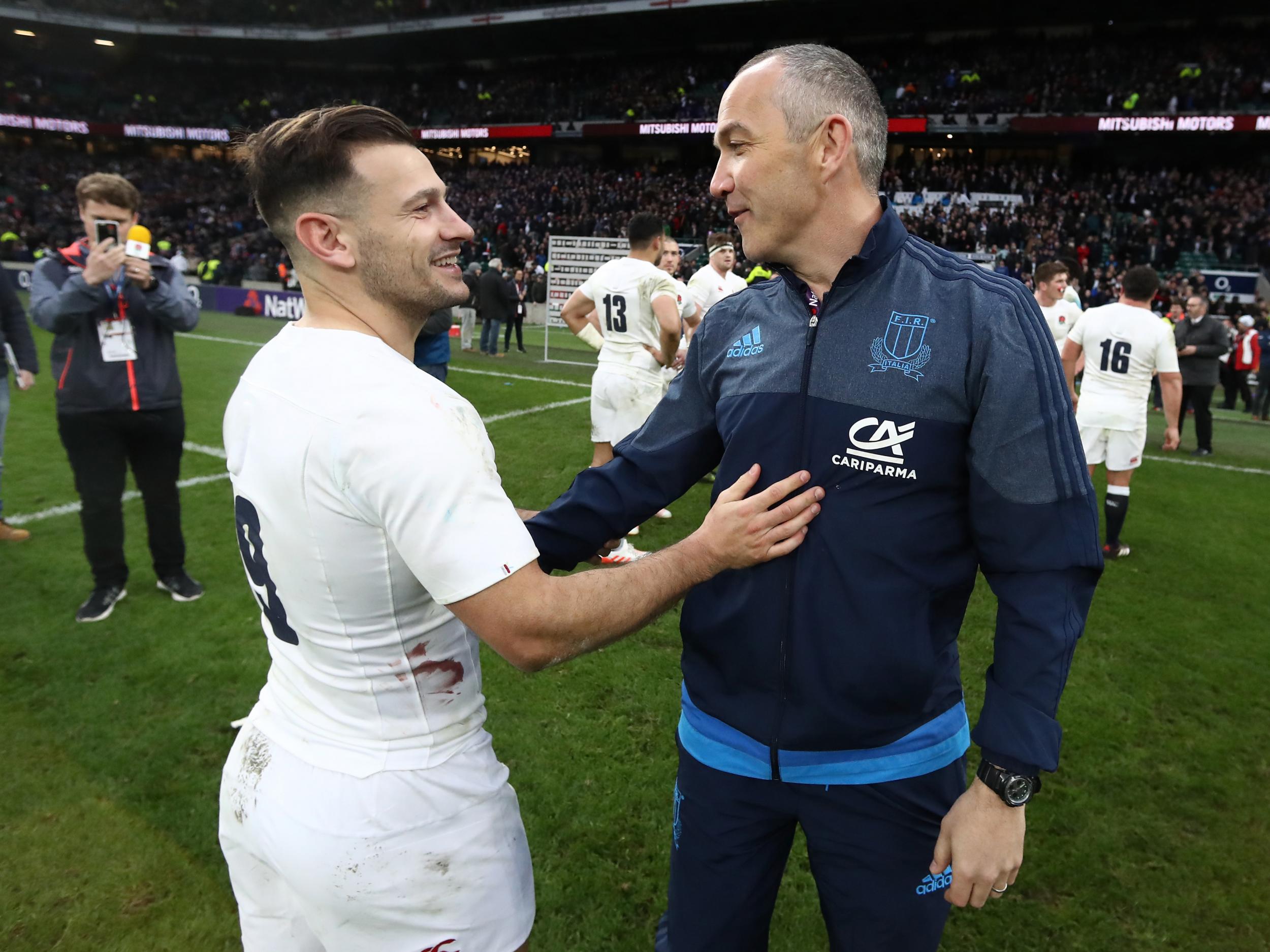O'Shea with England's Danny Care after the final whistle