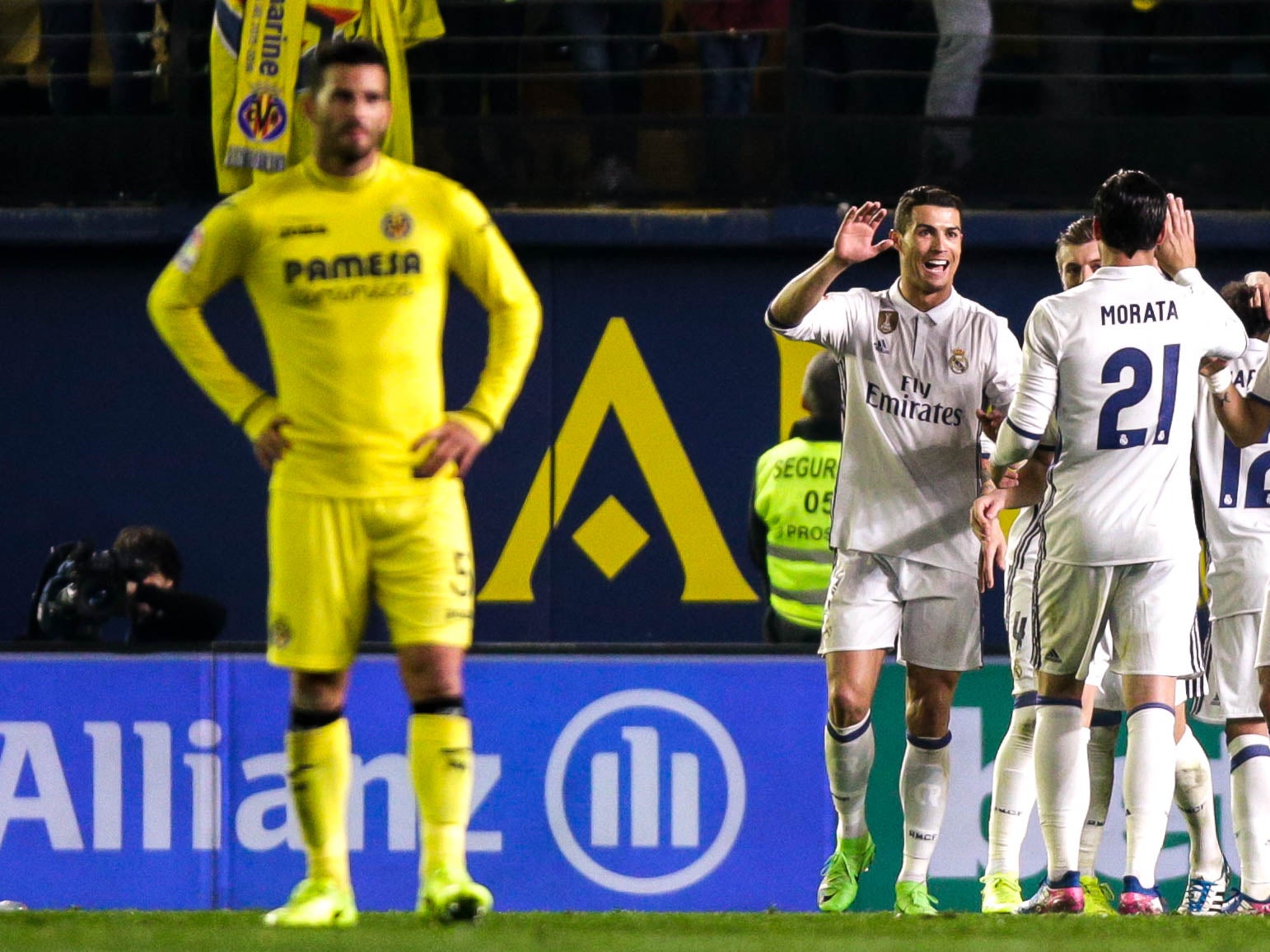 Ronaldo celebrates his second half-goal with his team-mates
