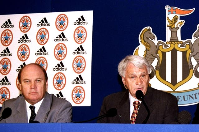 Freddie Shepherd with Bobby Robson during his presentation as Newcastle manager