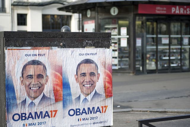 Obama 17 posters are seen displayed in Paris ahead of the Franch presidential election