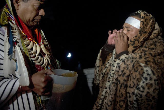 Ayahuasca being used during a ceremony in Columbia 