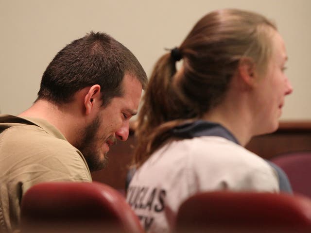 Jose Torres, left, and Kayla Rae Norton, right, were sentenced to lengthy prison terms for their role in the disruption of a black child's birthday party with Confederate flags, racial slurs and armed threats.