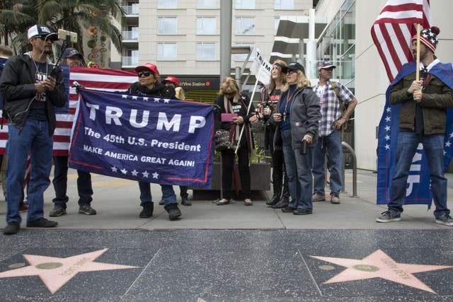Supporters of US President Donald J. Trump protest against the 'Hollywood elite' before the Academy Awards on Hollywood Boulevard in Hollywood
