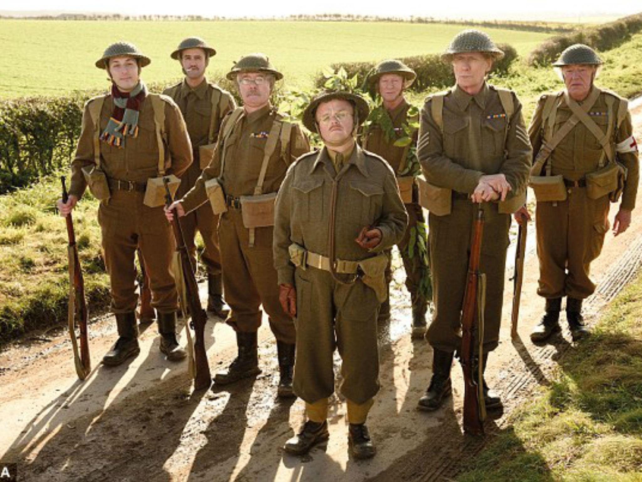 &#13;
Stupid boy: Harrison (far left) as Pike in the 2016 ‘Dad's Army’ &#13;