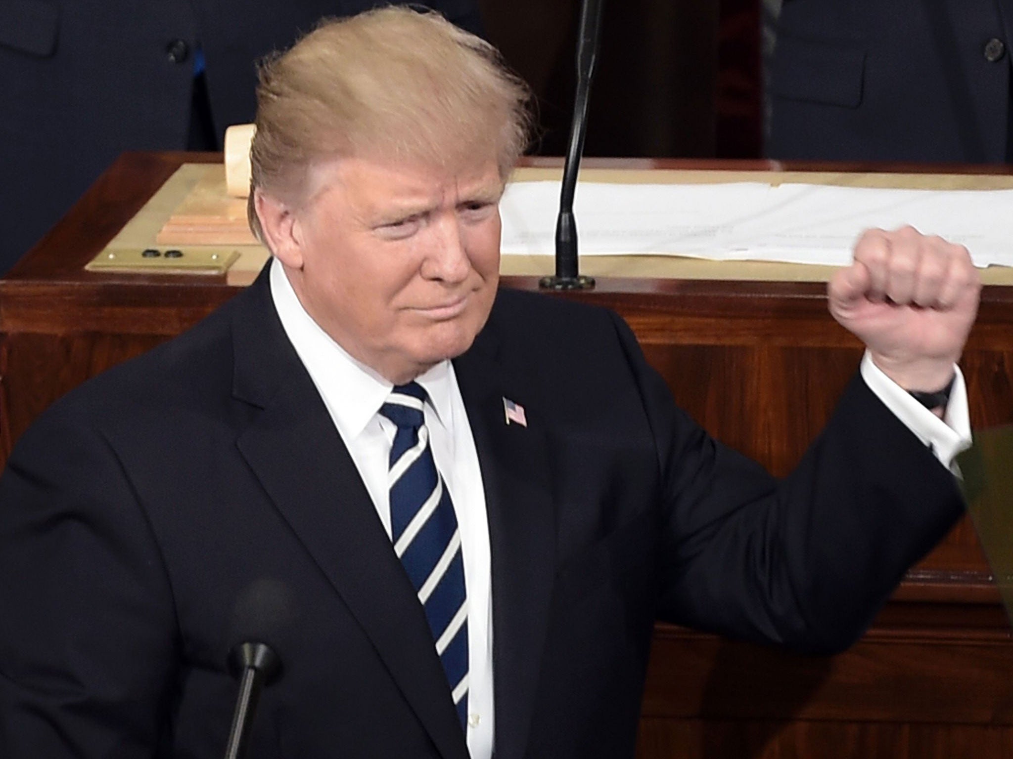President Donald Trump arrives to address a joint session of the US Congress