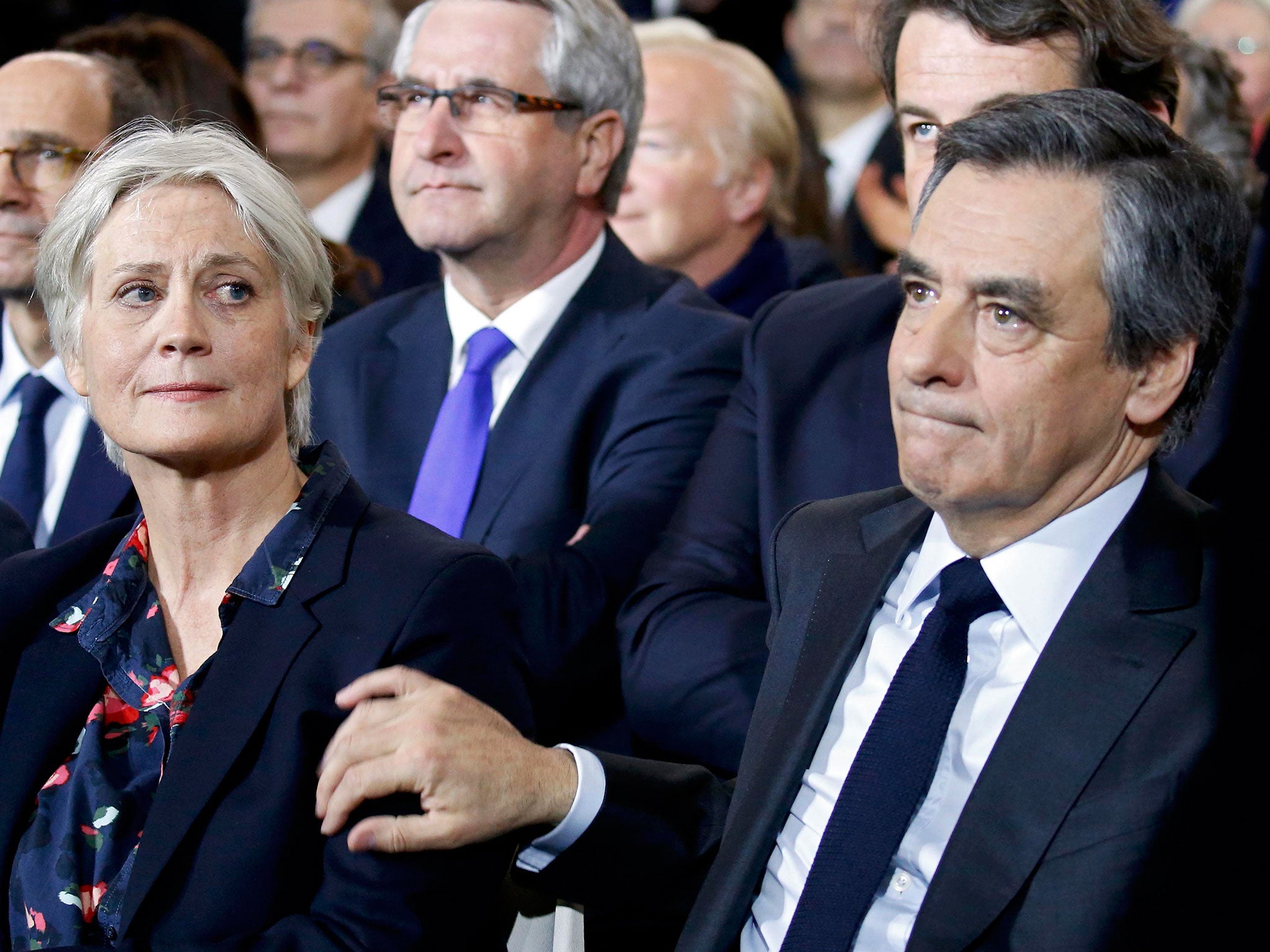 Francois Fillon (R) and his wife Penelope Fillon at political rally in Paris on 29 January