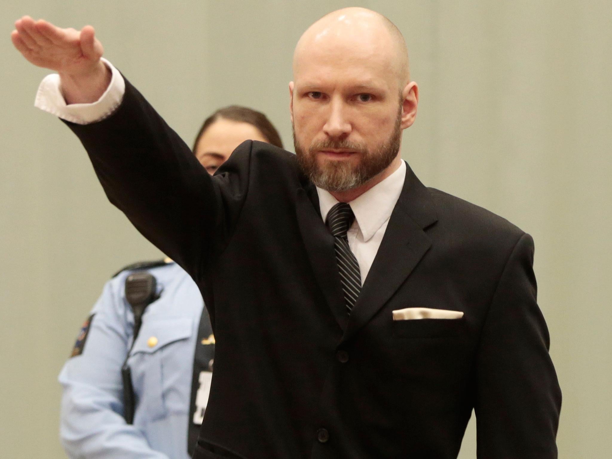 The Norwegian mass murderer has repeatedly performed the Nazi salute during court appearances