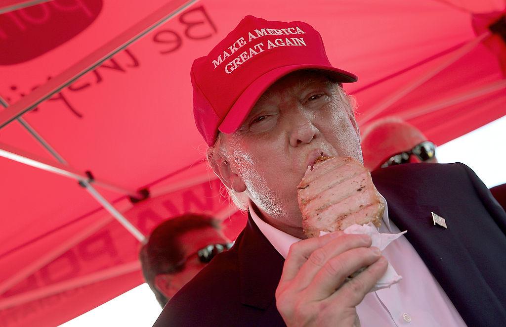 President Trump tucking in to a pork chop