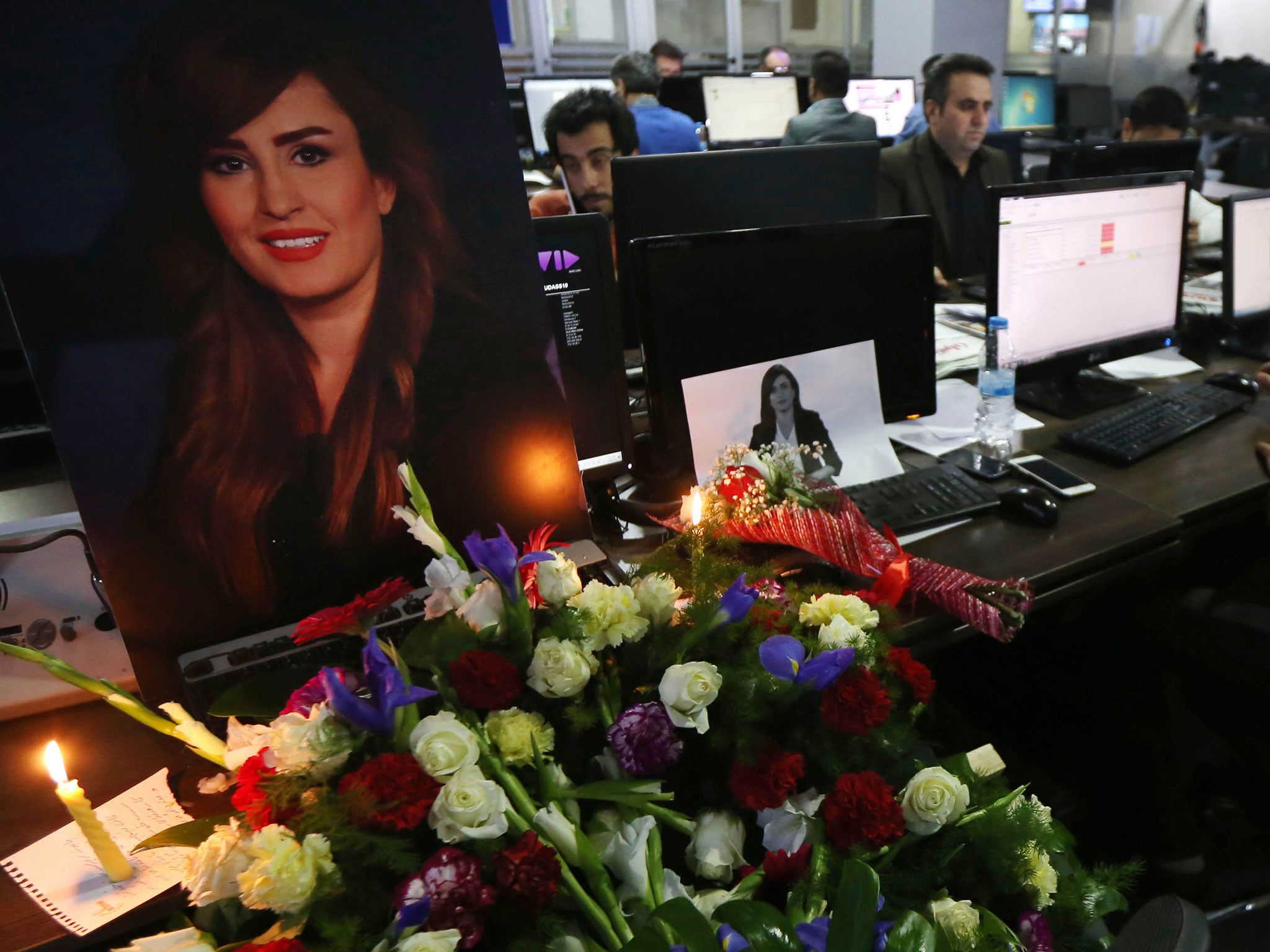 A portrait of Shifa Gardi, an Iraqi female journalist for Kurdish network Rudaw who was killed while covering the Mosul offensive, at the media group's offices in Erbil