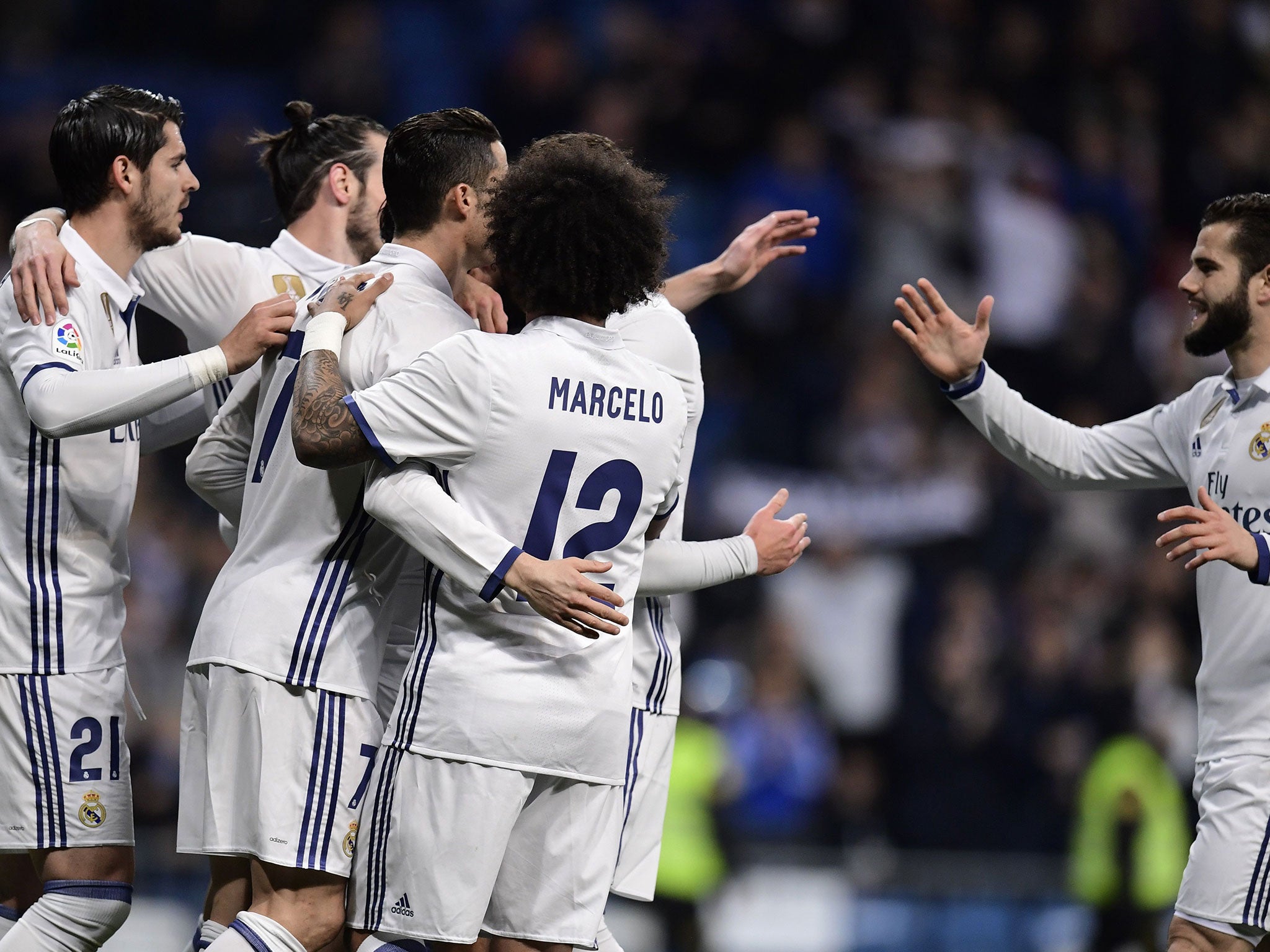 Real Madrid celebrate after Ronaldo scores their second