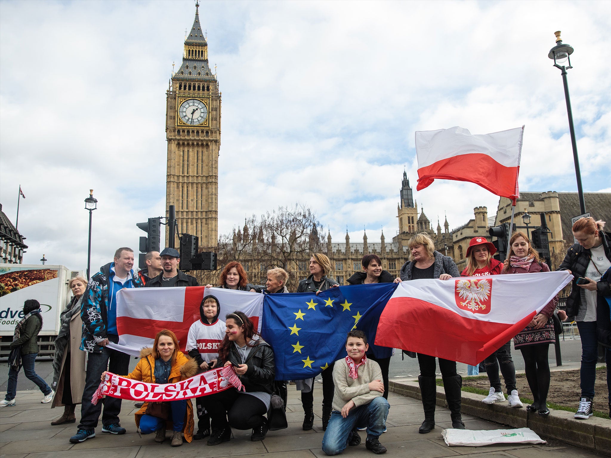 EU nationals and their supporters demonstrate outside Parliament