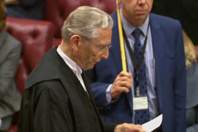 The Speaker of the House of Lords, Lord Fowler, delivers the result of Wednesday’s vote in the Upper House