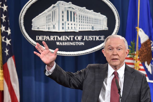 US Attorney General Jeff Sessions answers questions during a press conference at the US Justice Department on March 2, 2017,