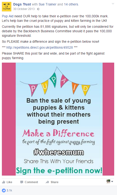 Dogs Trust previously supported campaigns to ban third party puppy sellers