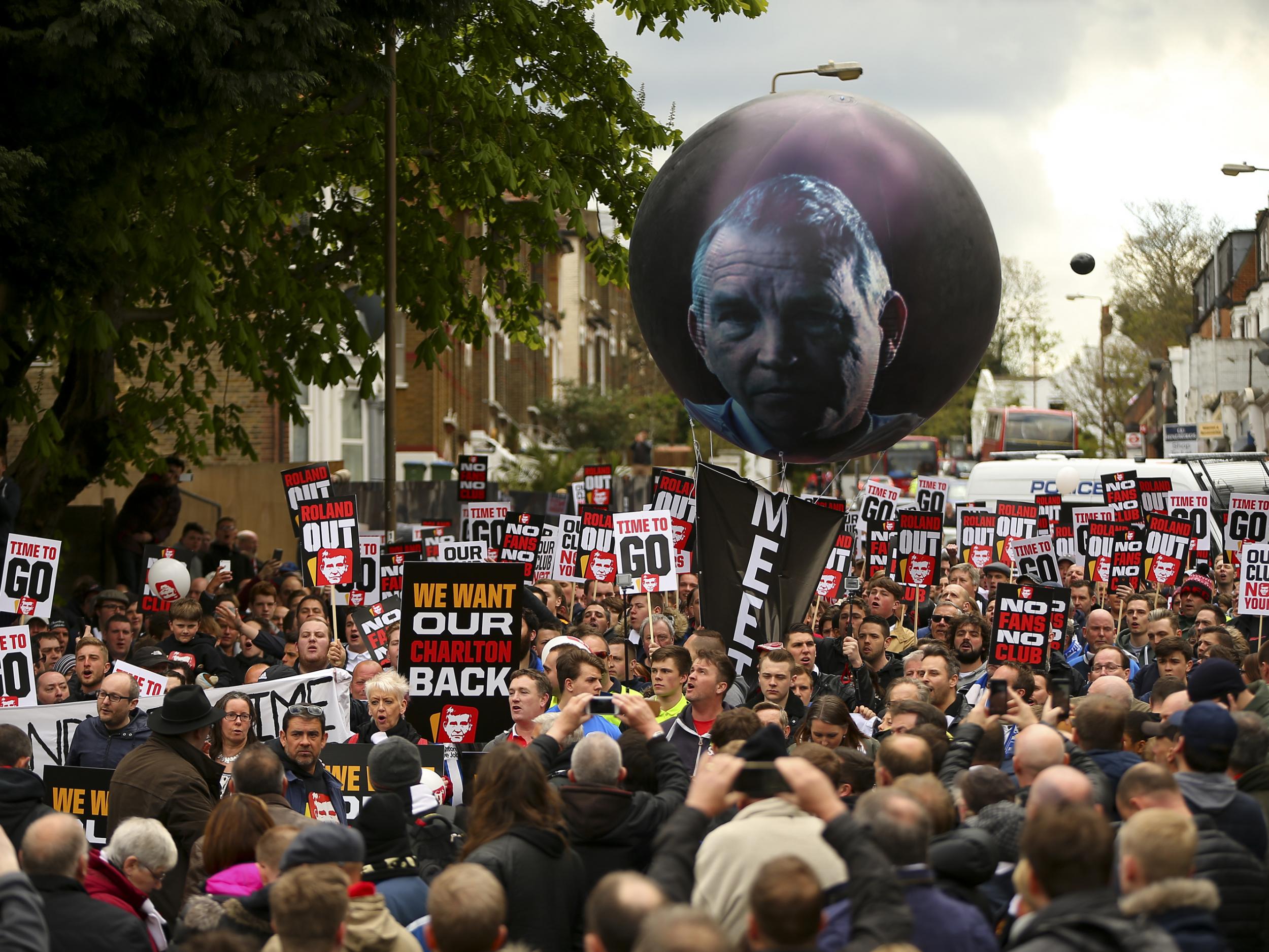 Charlton supporters at a protest outside the stadium