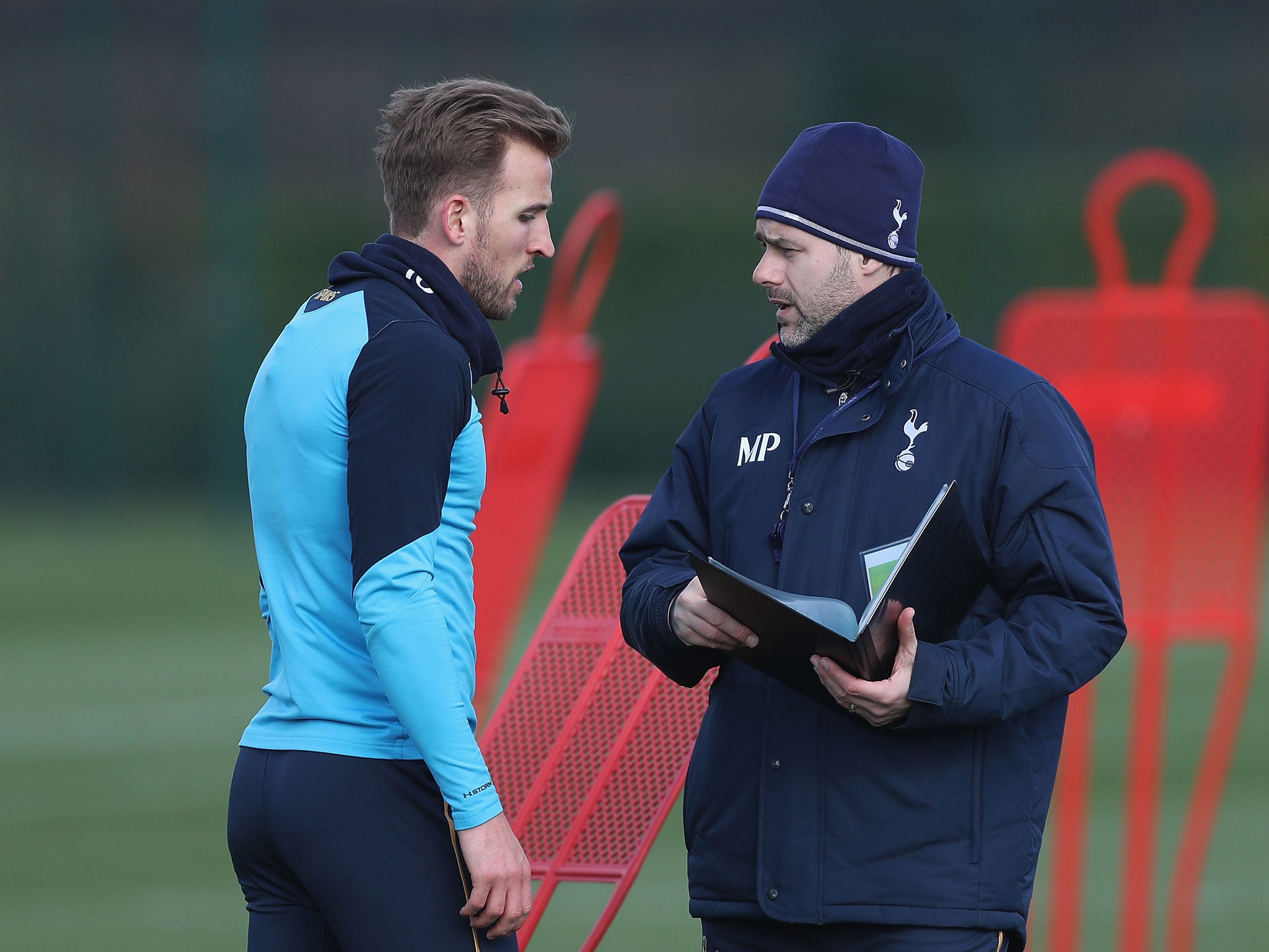 Kane and Pochettino in training together ahead of Saturday's game against Everton