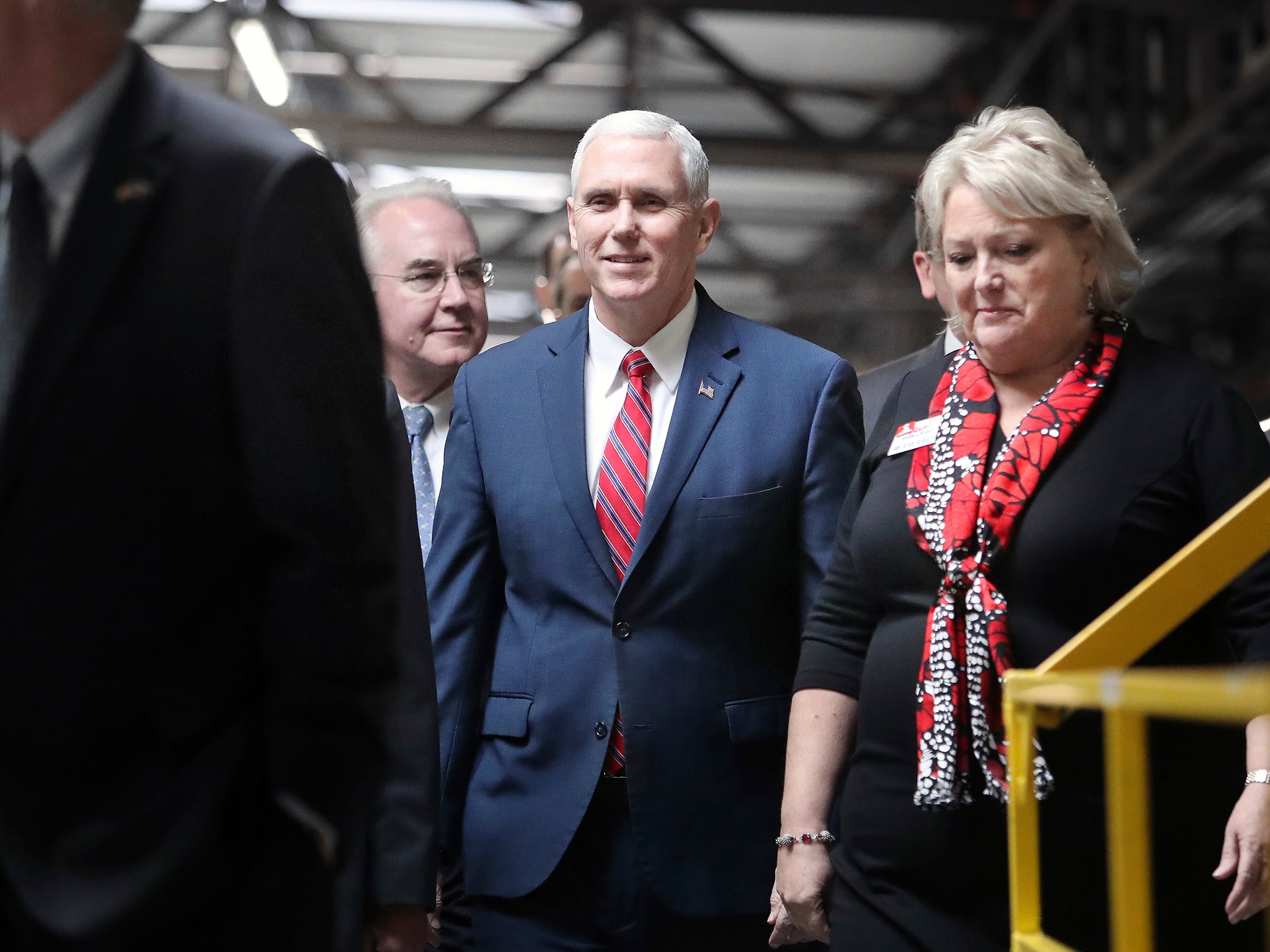 Vice President Mike Pence takes a short tour of the Blain Supply's company headquarters and warehousing facility during his visit to Wisconsin