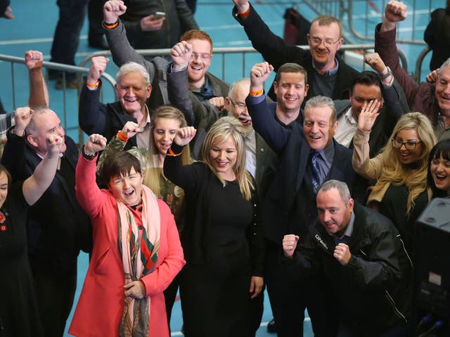 Sinn Fein's northern leader Michelle O'Neill (centre) saw a surge of support