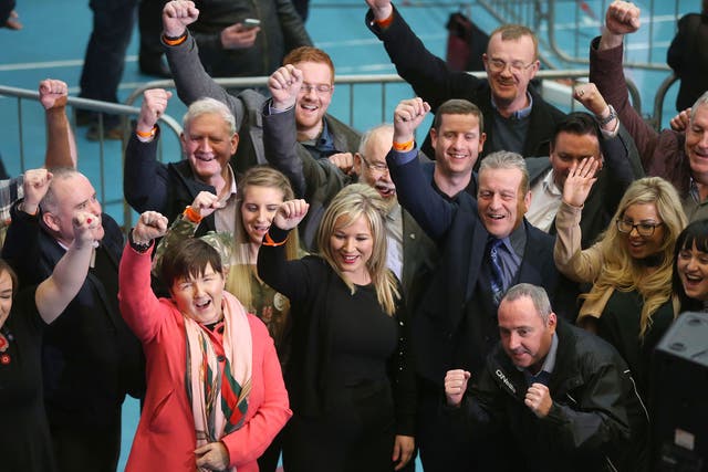 Sinn Fein's northern leader Michelle O'Neill (centre) saw a surge of support