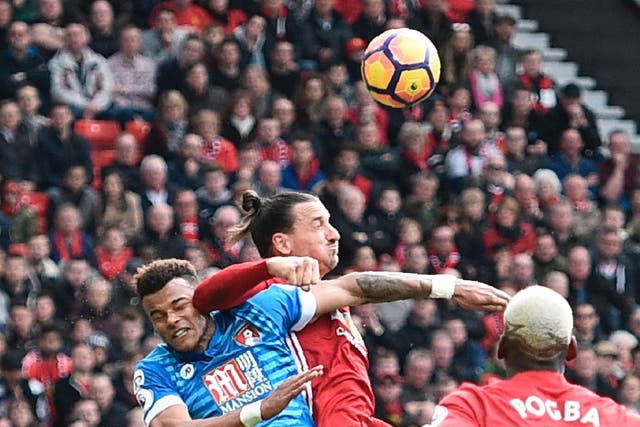 Zlatan Ibrahimovic elbows Tyrone Mings in the head during Manchester United vs Bournemouth