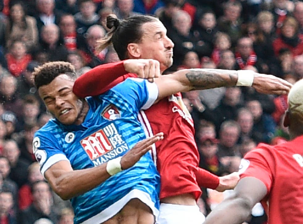 Zlatan Ibrahimovic appeared to elbow Tyrone Mings after the Bournemouth defender had stamped on his head