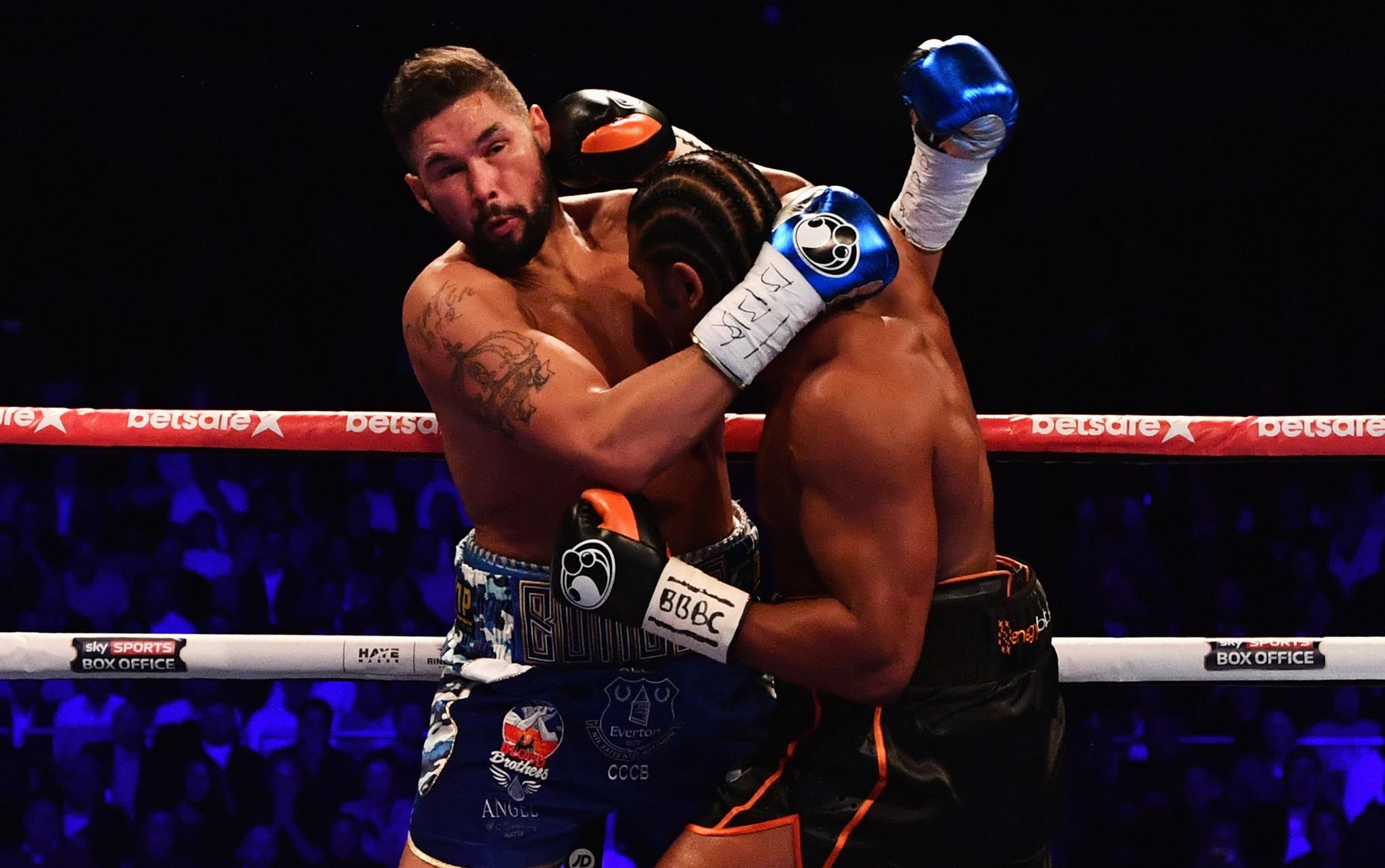 Tony Bellew is hit with a right hook from Daid Haye
