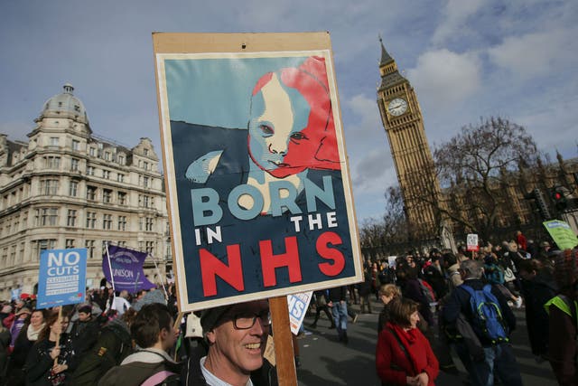 A protest in London on 4 March against proposed NHS cuts