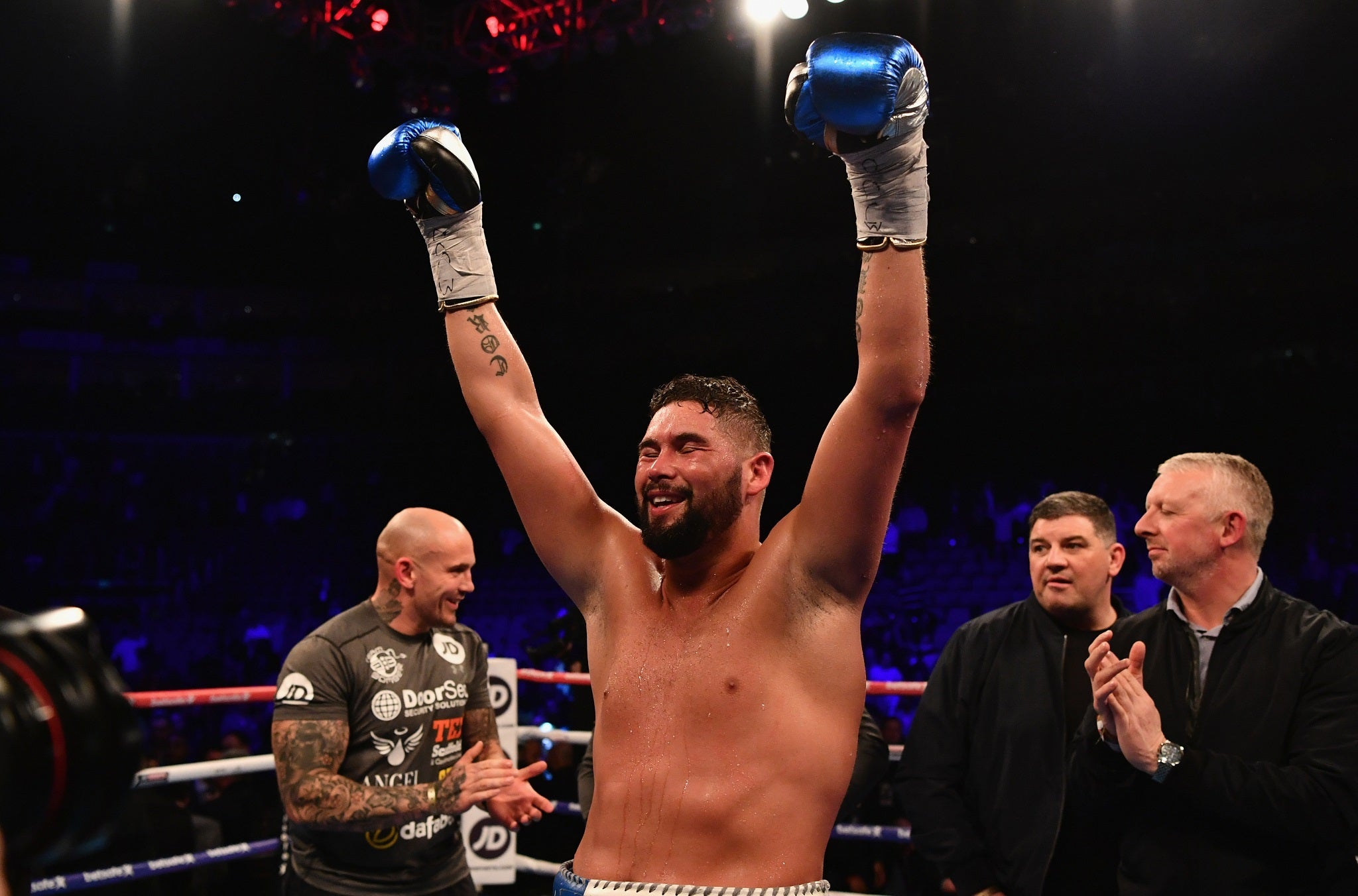 Tony Bellew celebrates his victory over David Haye