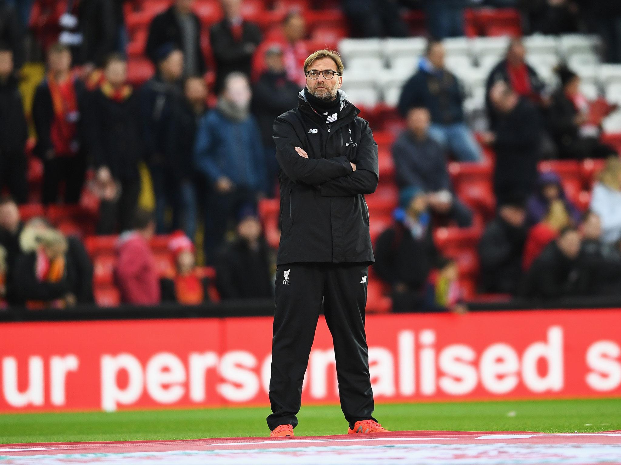 Jurgen Klopp watches on during his side's victory against Arsenal on Saturday