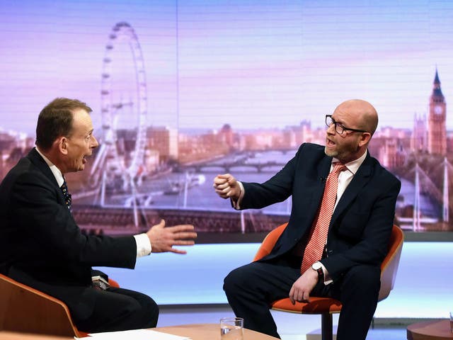 Leader of the UK Independence Party Paul Nuttall is interviewed by Andrew Marr as he appears on The Andrew Marr Show