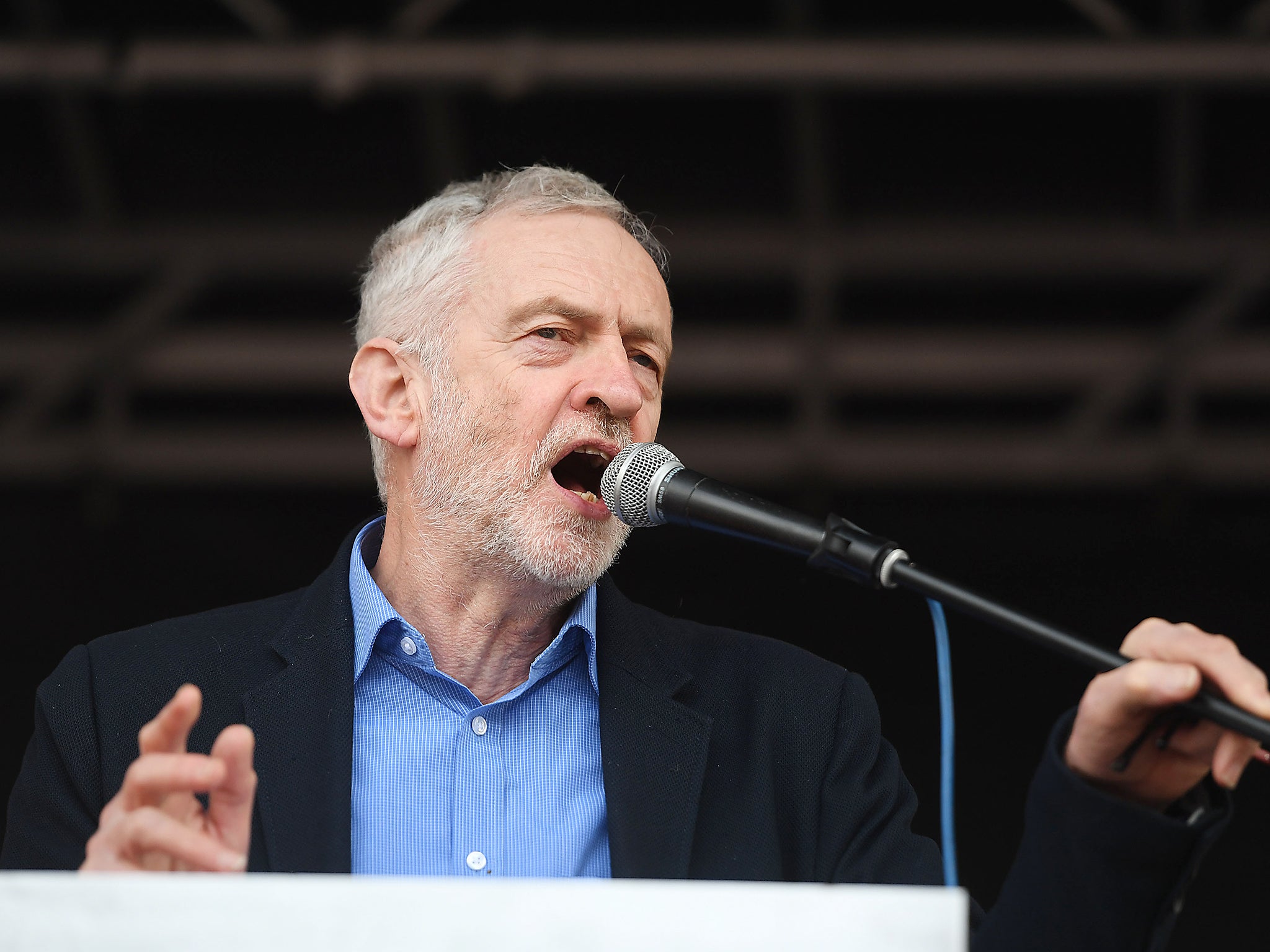 Labour leader Jeremy Corbyn speaking at a rally in central London