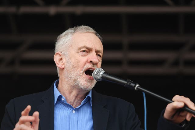 Labour leader Jeremy Corbyn speaking at a rally in central London