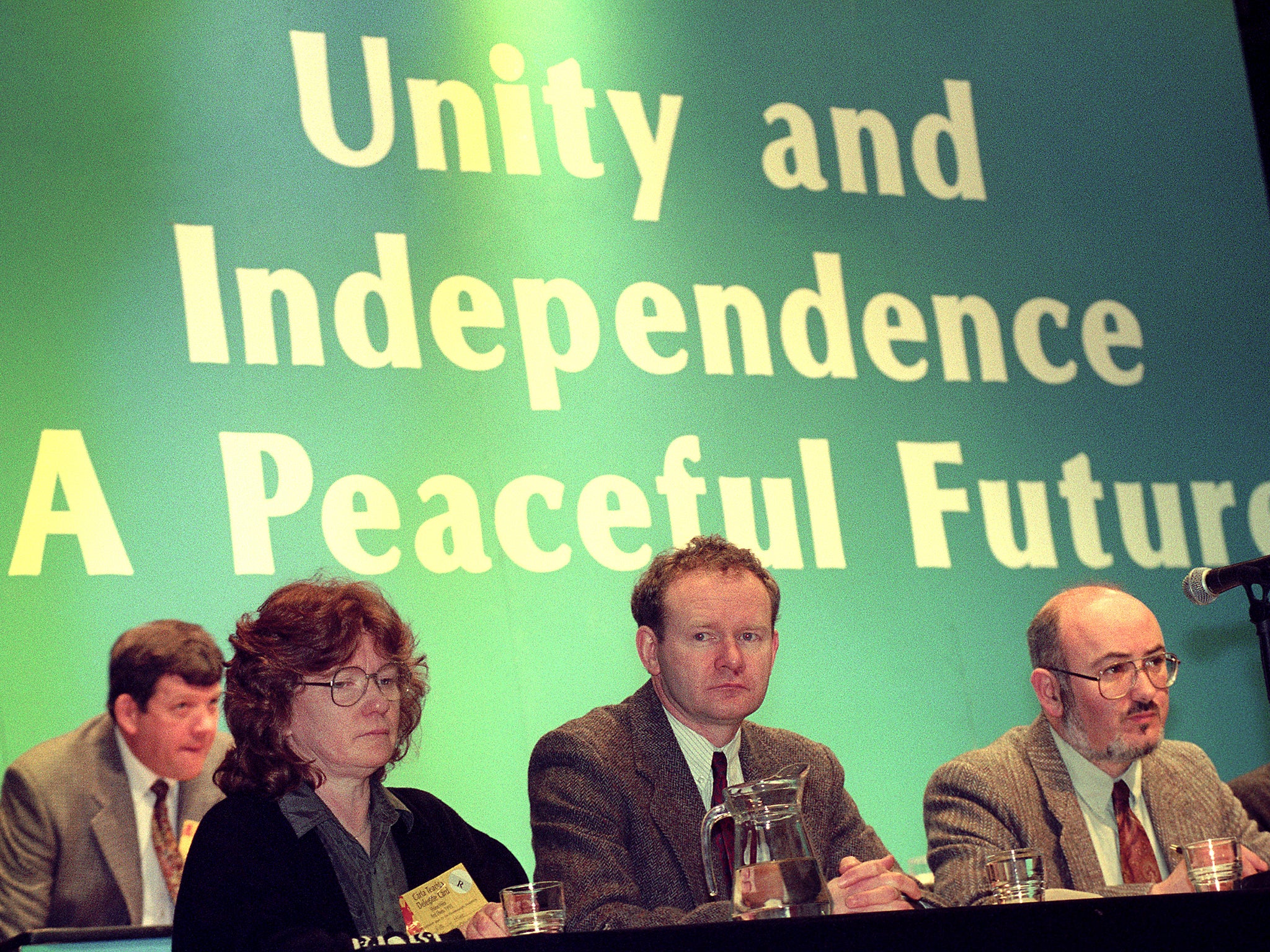 McGuinness on the platform at a Sinn Fein annual conference in Dundalk