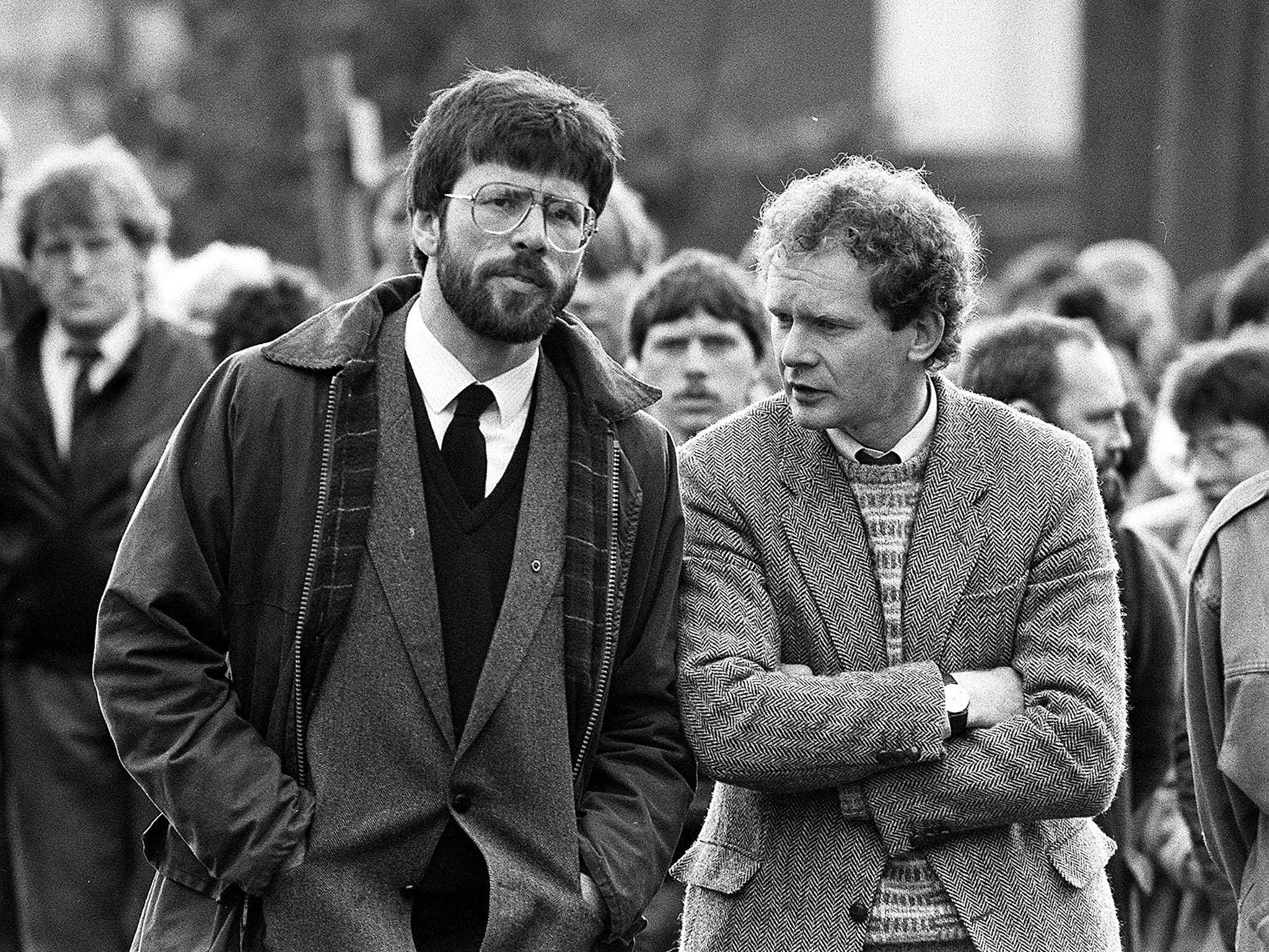 President of Sinn Fein, Gerry Adams, with Martin McGuinness at the funeral in May 1987 of Patrick Kelly, the reputed IRA commander in East Tyrone