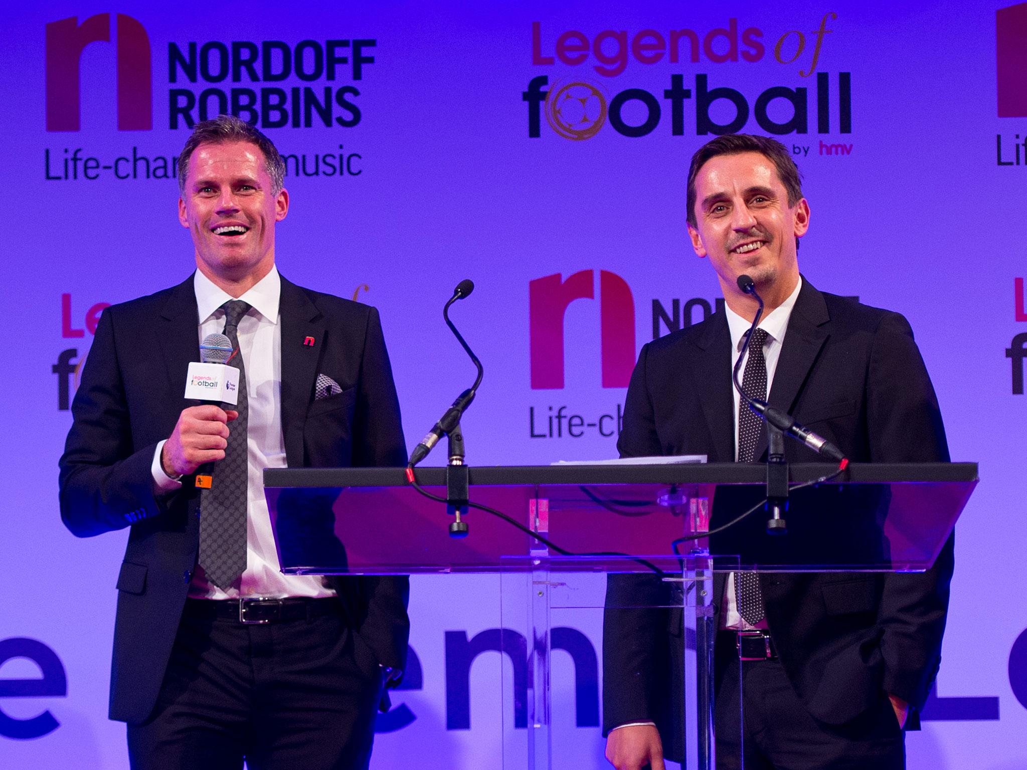 Jamie Carragher couldn't help but have a dig at his old pal Gary Neville