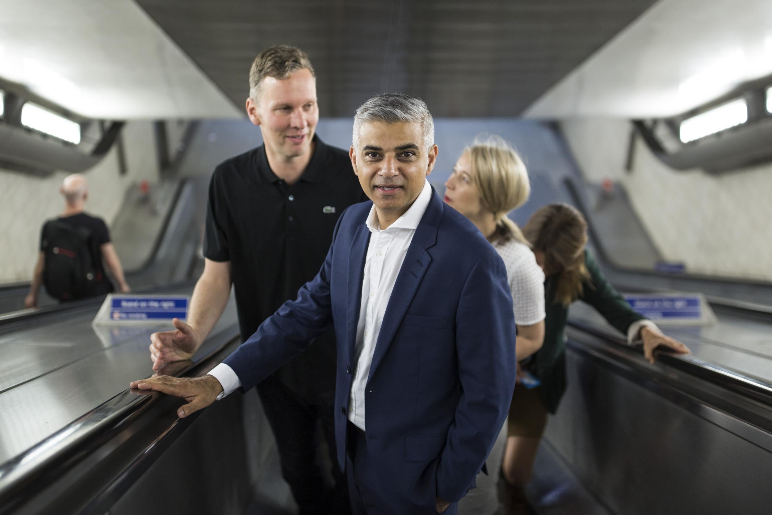 London mayor Sadiq Khan, having a good stand on the right of an escalator.